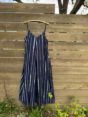 Banana Republic Navy and White Striped Maxi Slip Dress